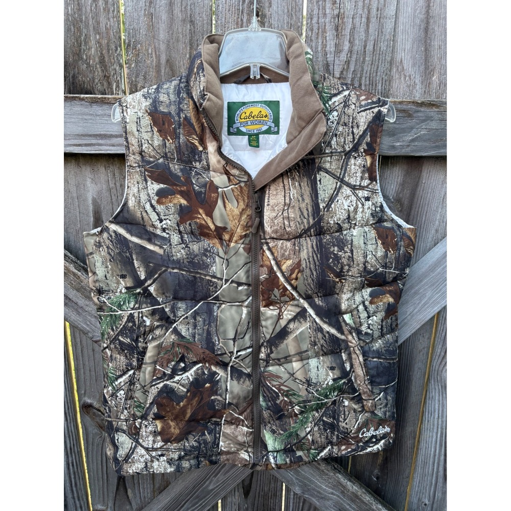 Cabelas For Women Realtree Camo Puffer Vest Small Brown L68VT054 Camouflage Zip